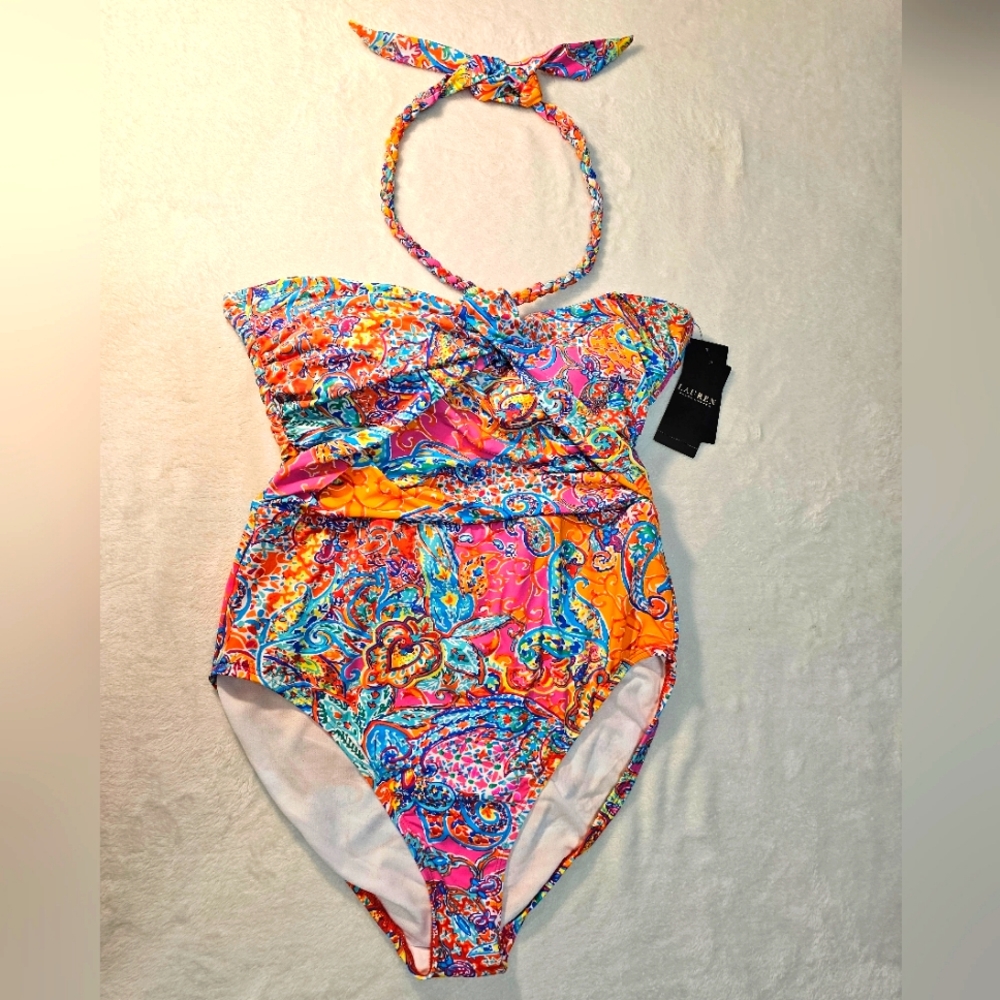 Ralph Lauren one-piece halter swimsuit size 12